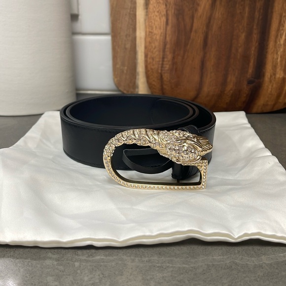 Gucci Moon Calfskin Crystal Tiger Belt 32” pant size 4 Black - Picture 1 of 10
